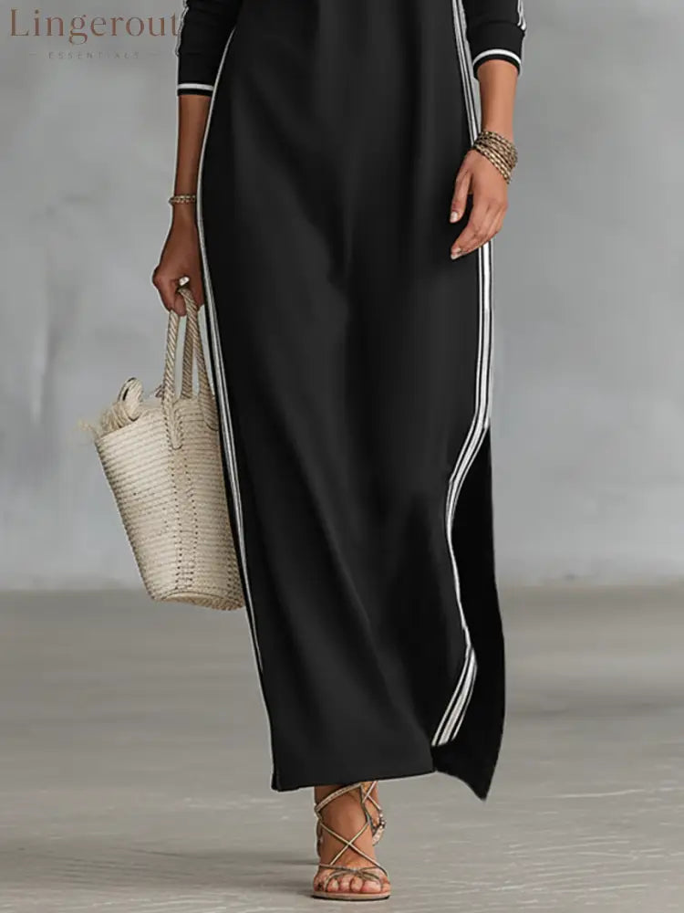 Minimalist White-trimmed Button-down Collar Sweatshirt Dress Maxi Dress