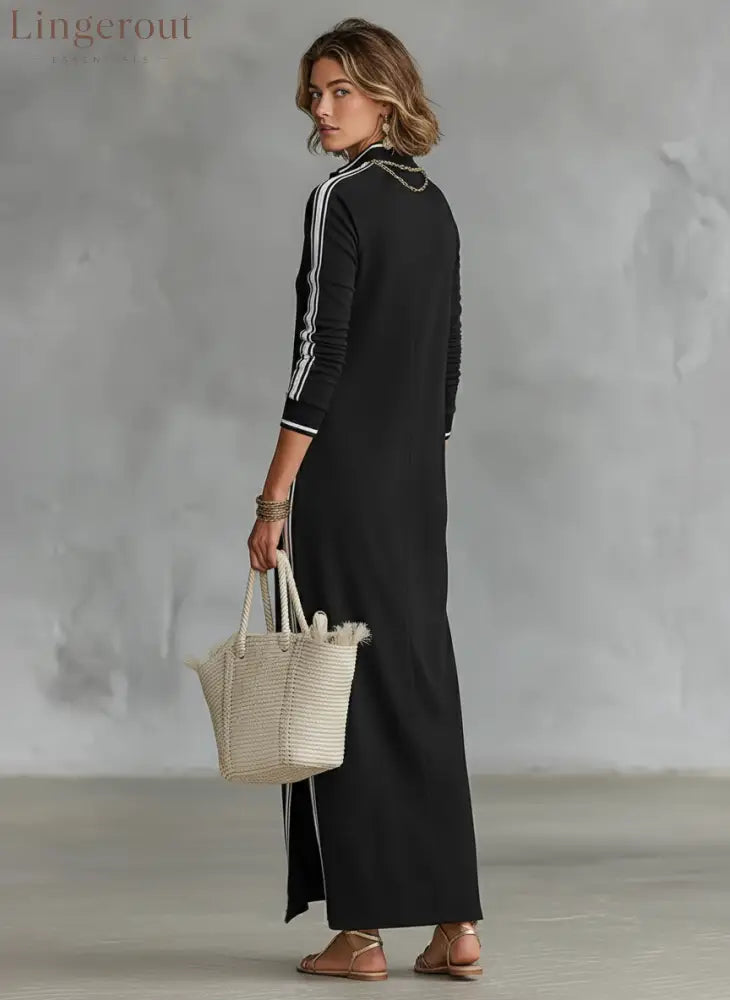 Minimalist White-trimmed Button-down Collar Sweatshirt Dress Maxi Dress