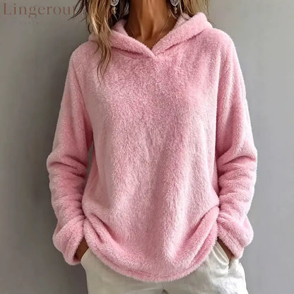 Multi-Color Fuzzy Fleece Hooded Casual Sweatshirt