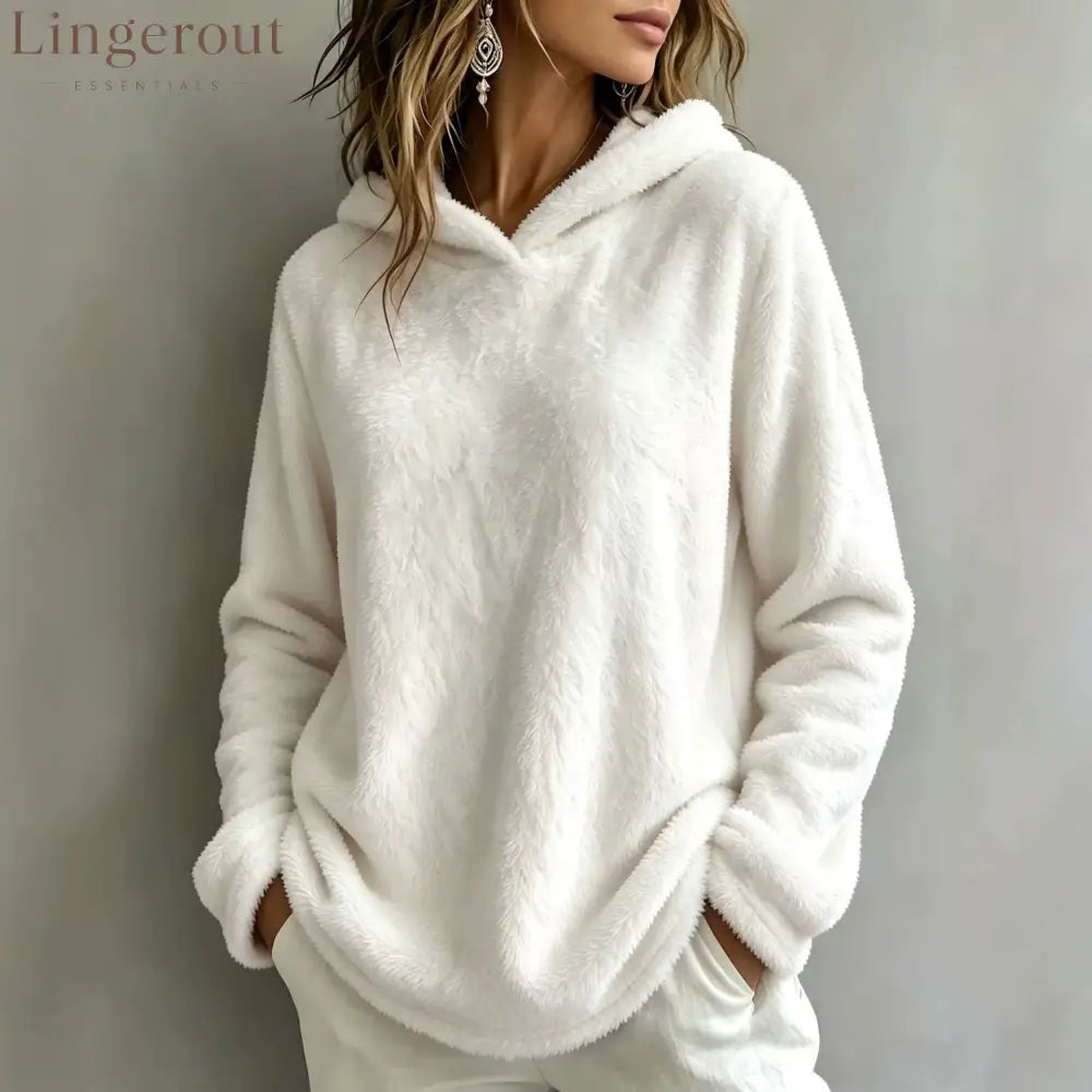 Multi-Color Fuzzy Fleece Hooded Casual Sweatshirt