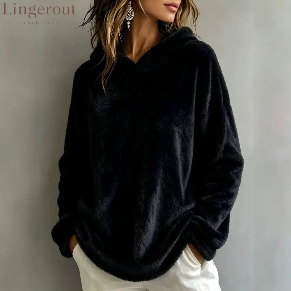 Multi-Color Fuzzy Fleece Hooded Casual Sweatshirt