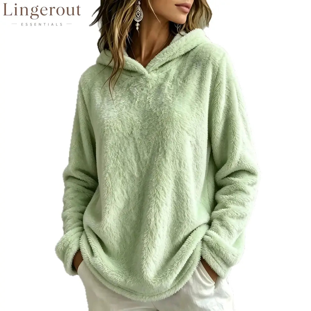 Multi-Color Fuzzy Fleece Hooded Casual Sweatshirt