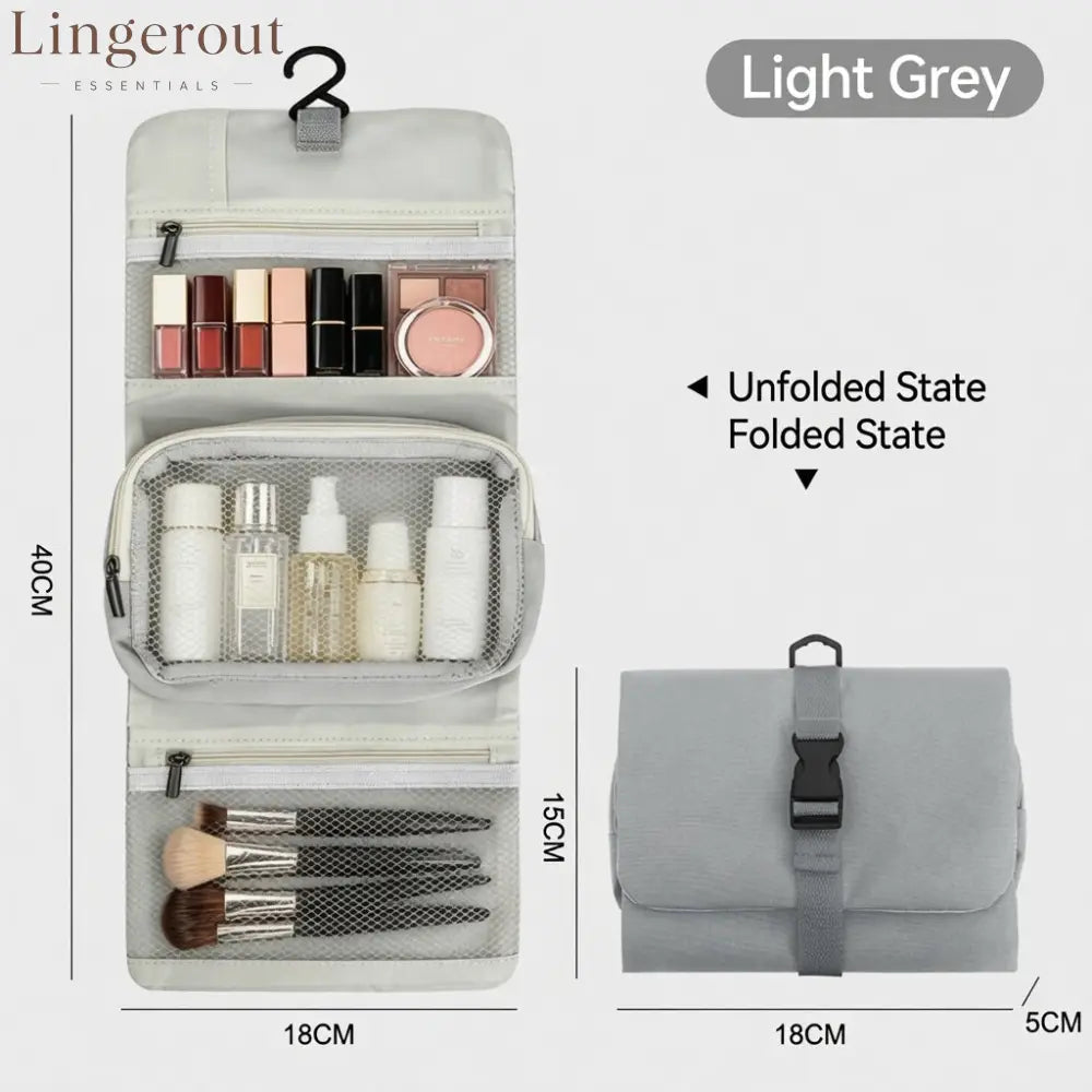 Multi-Layer Hanging Makeup Organizer - Travel Toiletry Bag - Light grey
