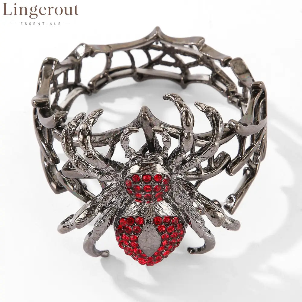 Multicolor Crystal Spider Web Cuff Bracelet - Black