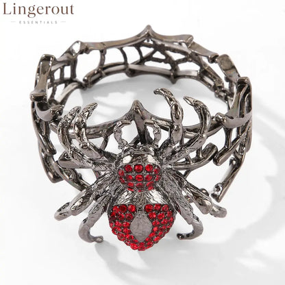 Multicolor Crystal Spider Web Cuff Bracelet - Black