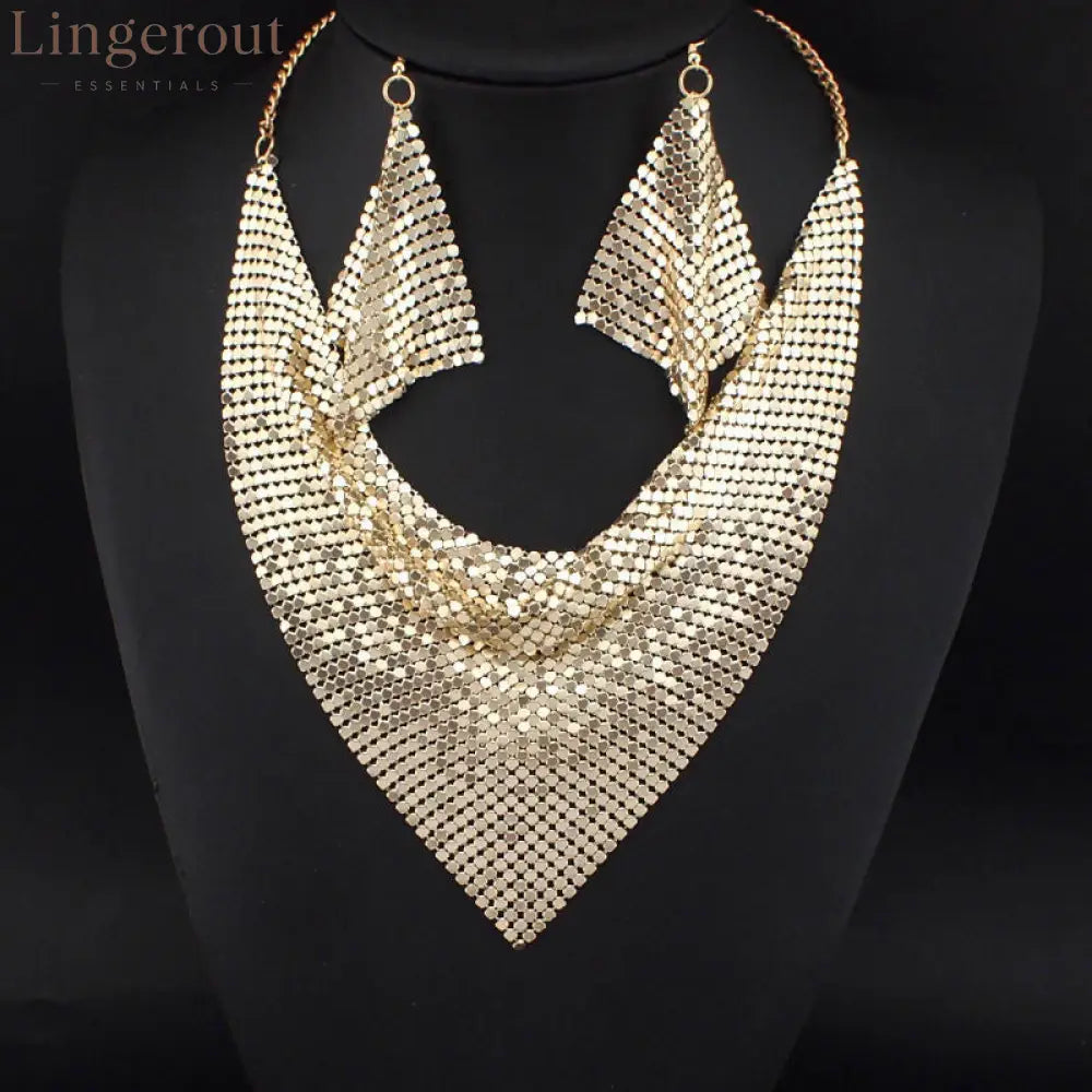Necklace Jewelry Set Leopard Print Gold Plated Statement Earrings - Gold