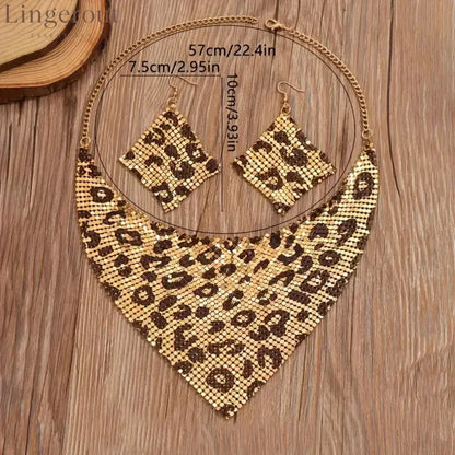 Necklace Jewelry Set Leopard Print Gold Plated Statement Earrings