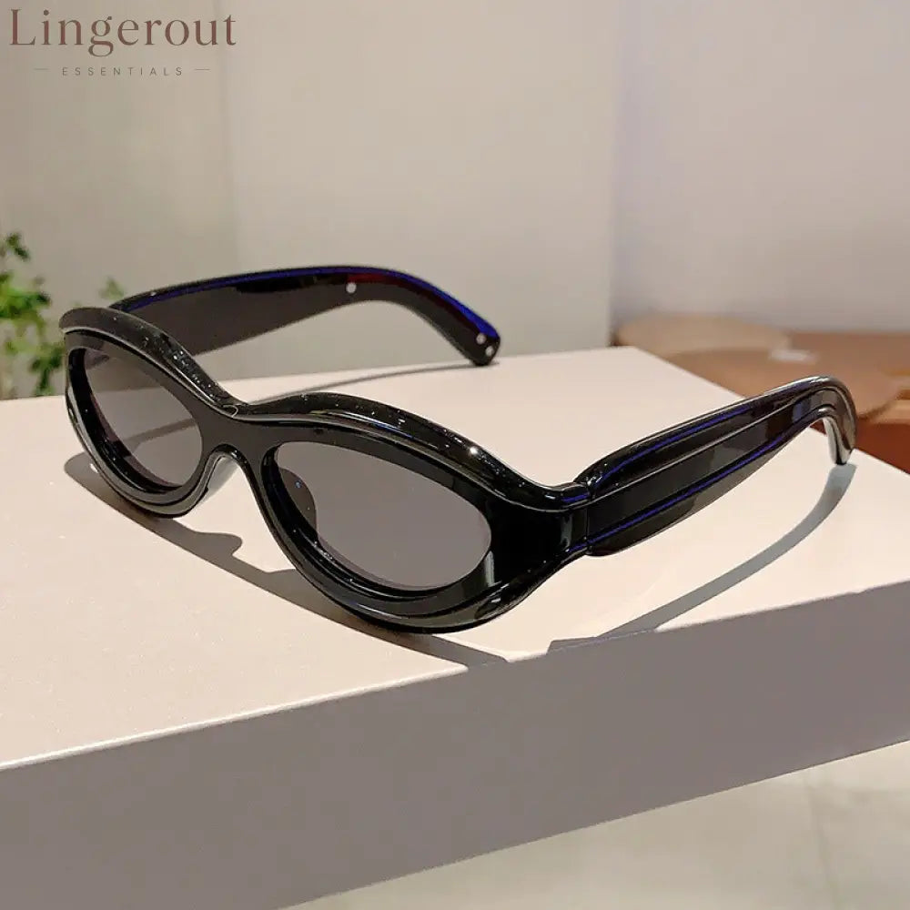 New Fashion Oval Cat Eye Sunglasses - Black
