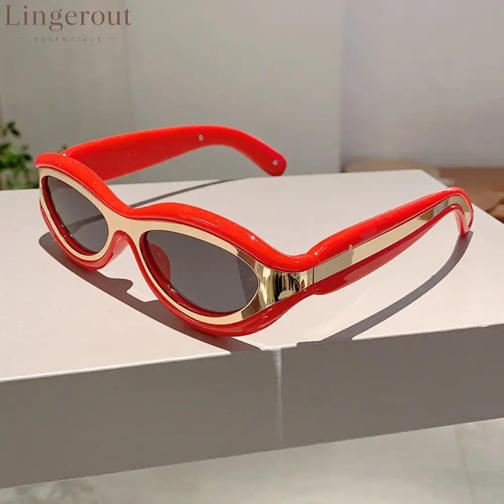 New Fashion Oval Cat Eye Sunglasses - Red