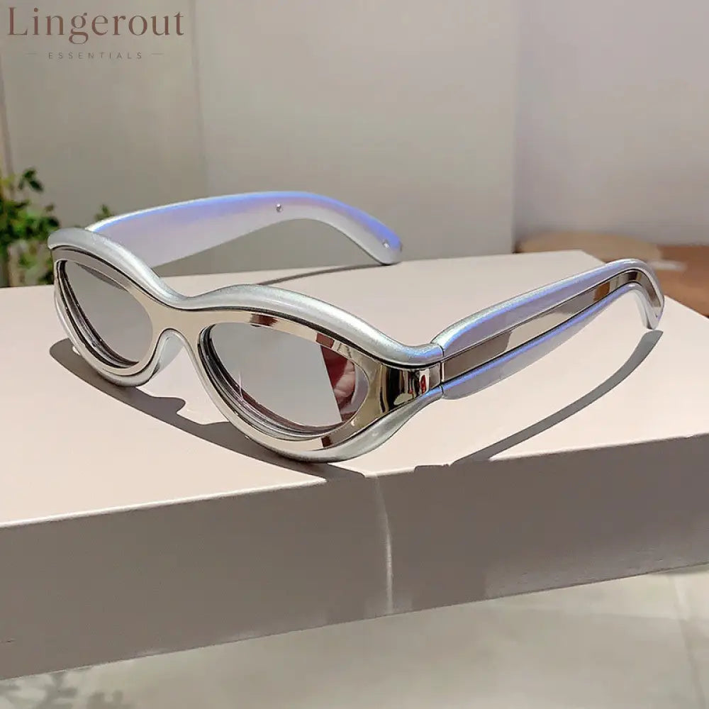 New Fashion Oval Cat Eye Sunglasses - Silver