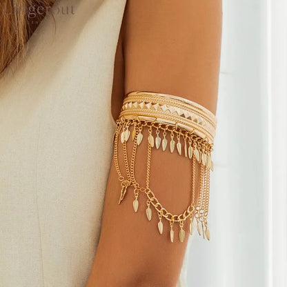 New Fashion Women’s Minimal Versatile Casual Street Style Leaf Coin Tassel Chain Linked Bracelet