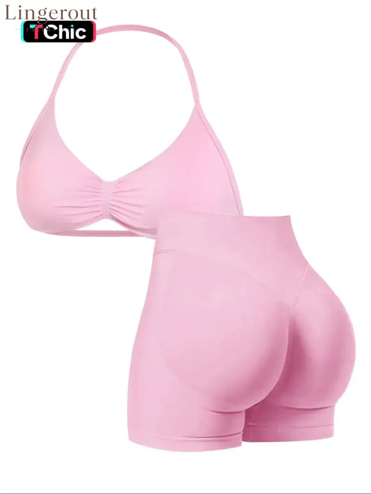 New Women’s Sporty Yoga Set High-Waist Tight-Fitting Shorts and Tank Top