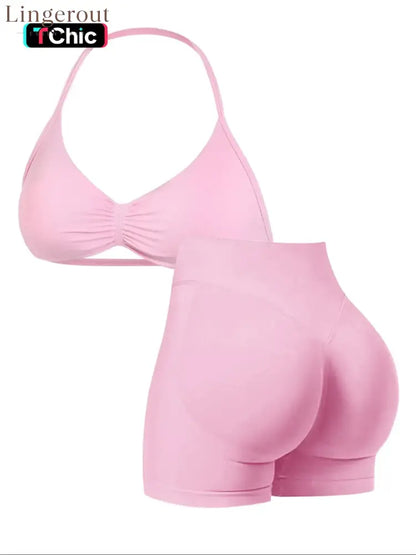 New Women’s Sporty Yoga Set High-Waist Tight-Fitting Shorts and Tank Top