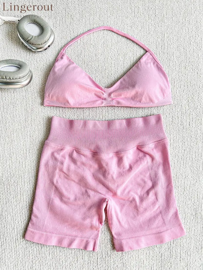 New Women’s Sporty Yoga Set High-Waist Tight-Fitting Shorts and Tank Top