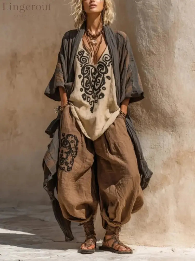 Nomadic Bohemian Art Print Three-Piece Set - Camel / S