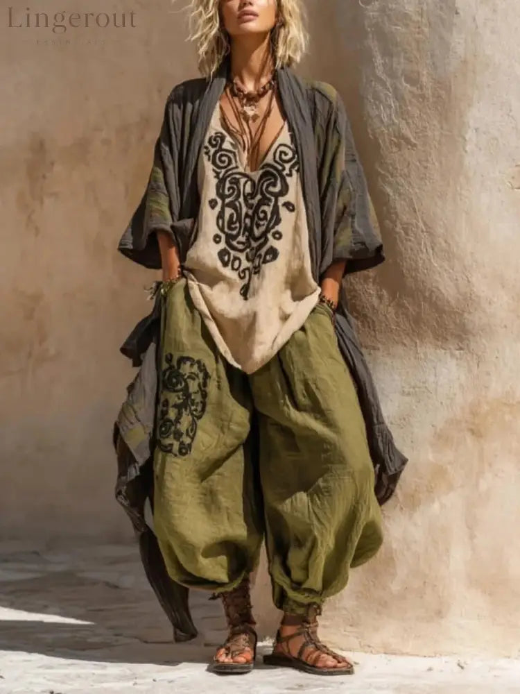 Nomadic Bohemian Art Print Three-Piece Set - Green / S