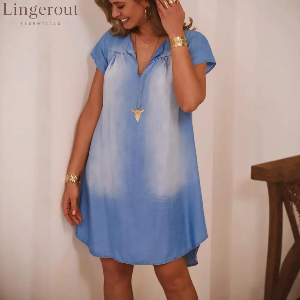 Ombre Bleached Denim Shift Dress
