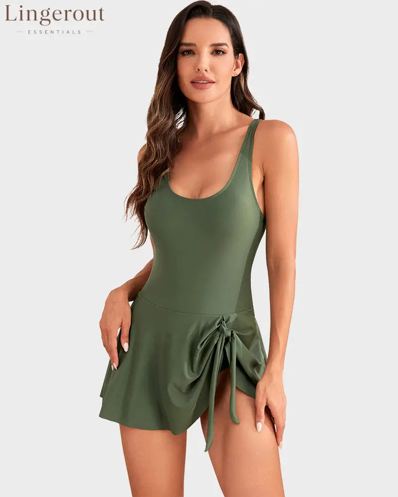 One Piece Tummy Control Tie Knot Swimsuits - Green / S