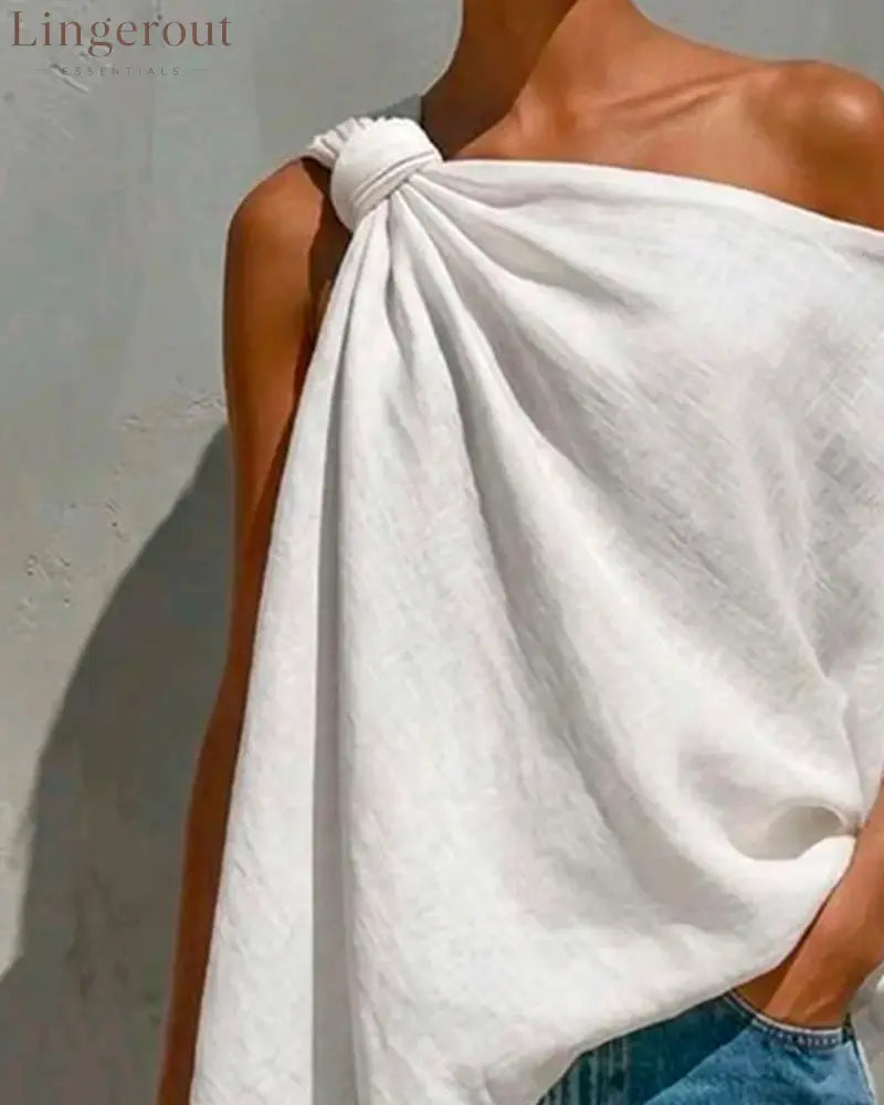 One-Shoulder Knot Asymmetric Blouses