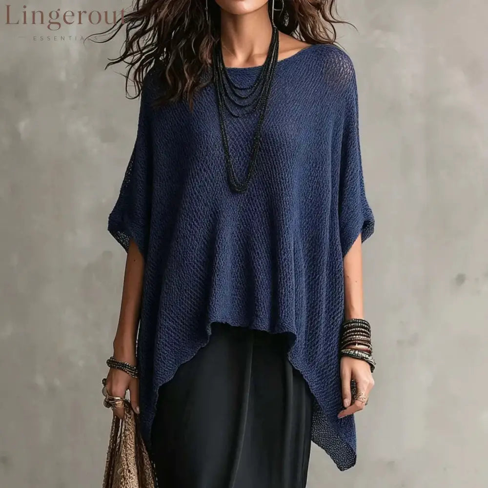 Open Knit Asymmetrical High Low Batwing Oversized Tunic Top