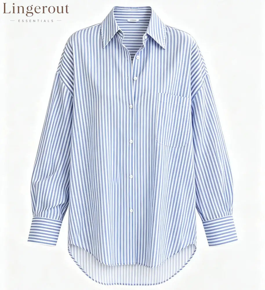 Oversized Blue & White Striped Shirt - Blue / S