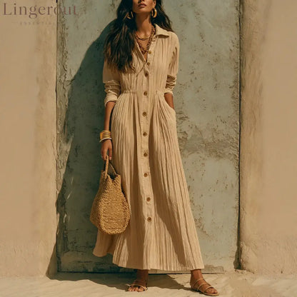 Oversized Crinkled Button Down Shirt Maxi Dress