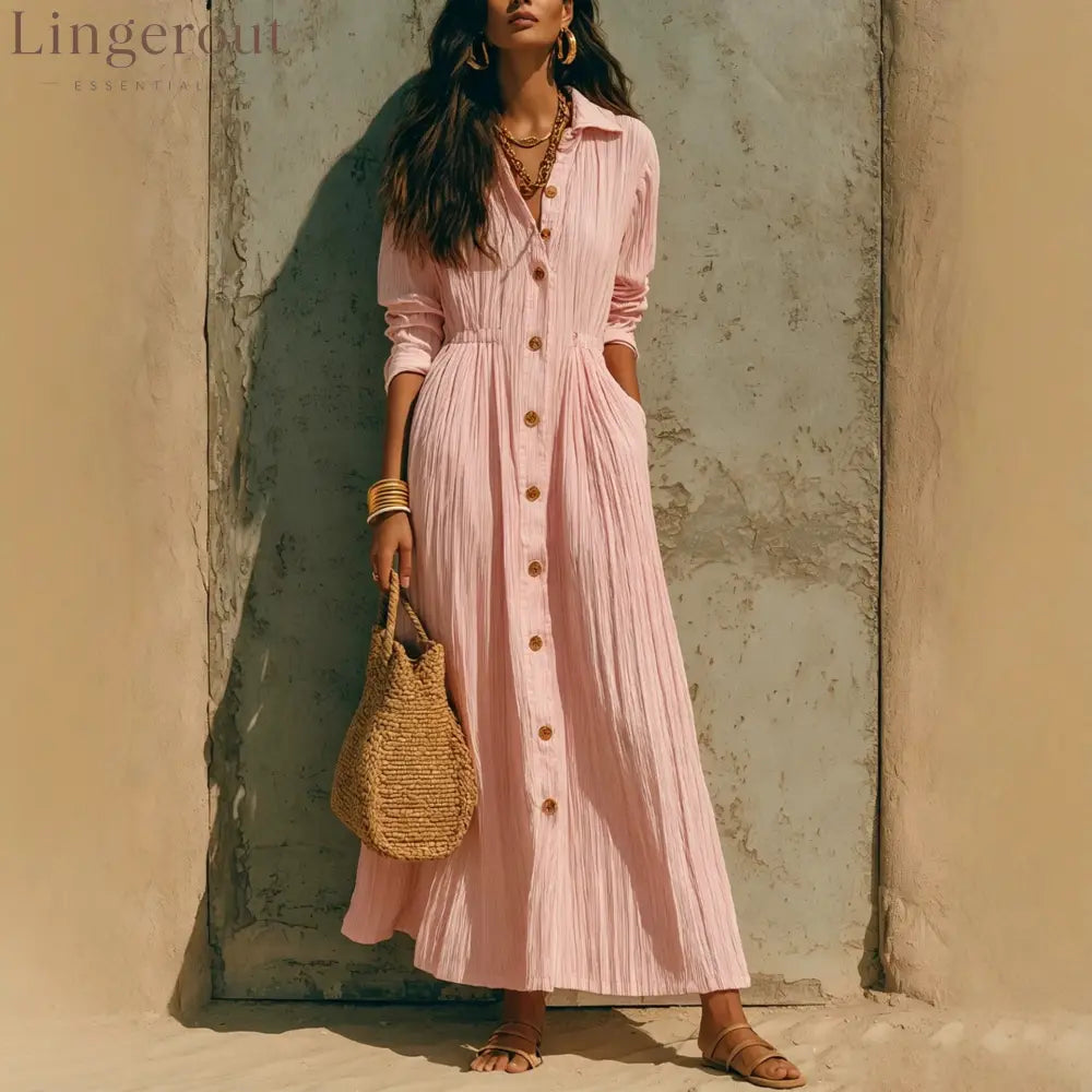 Oversized Crinkled Button Down Shirt Maxi Dress