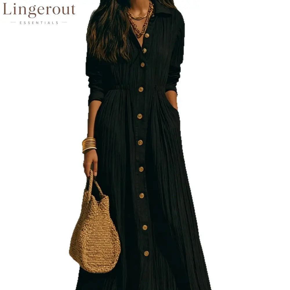 Oversized Crinkled Button Down Shirt Maxi Dress