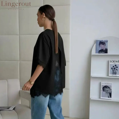 Oversized Lace Splicing Tee