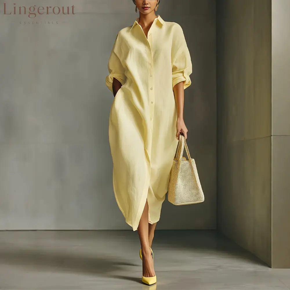 Oversized Linen Blend Midi Shirt Dress