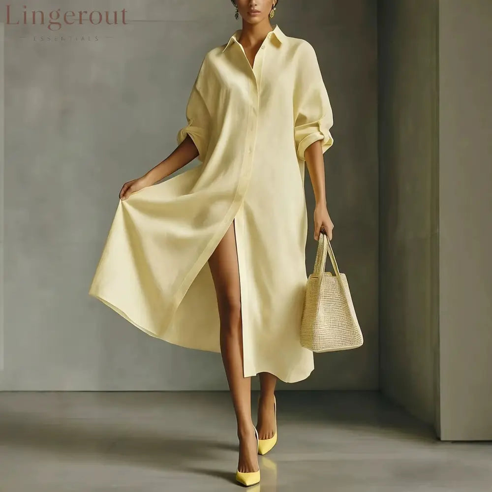 Oversized Linen Blend Midi Shirt Dress