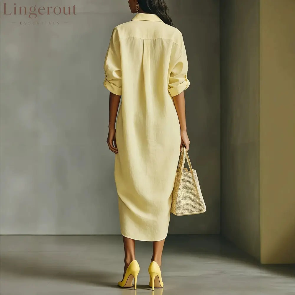 Oversized Linen Blend Midi Shirt Dress