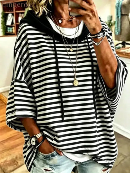 Oversized Striped Hoodie - Black / S