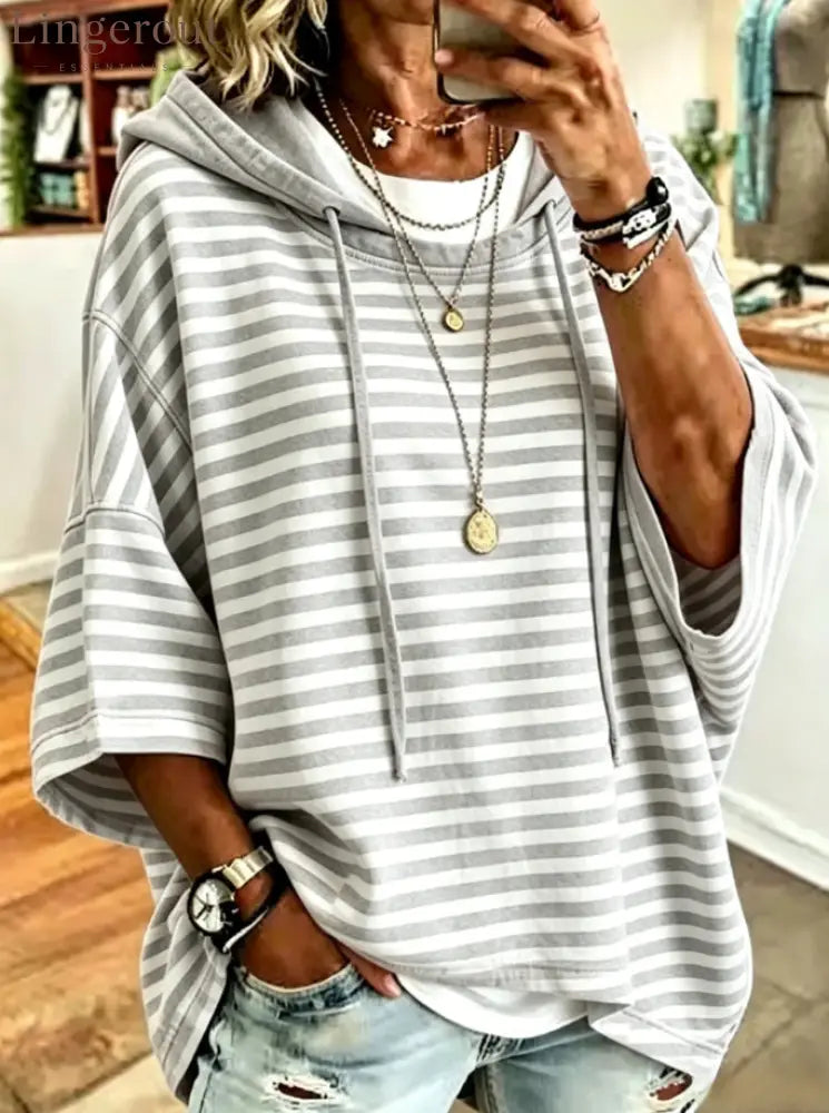 Oversized Striped Hoodie - Grey / S