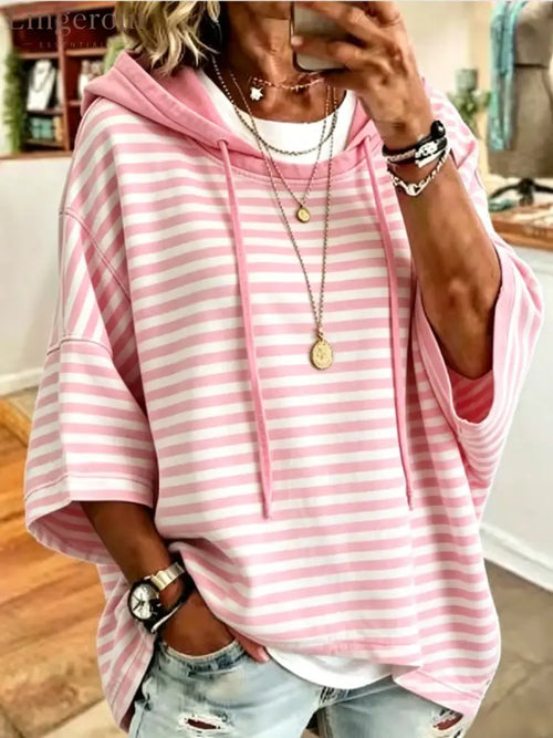 Oversized Striped Hoodie - Pink / S