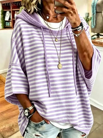 Oversized Striped Hoodie - Purple / S