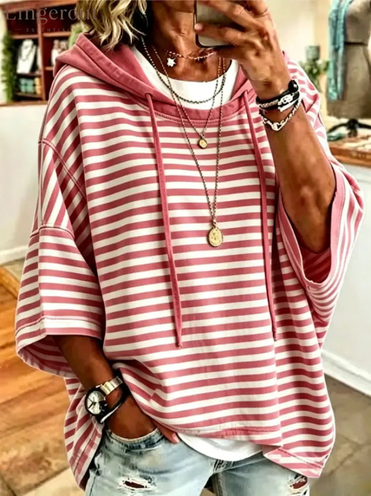 Oversized Striped Hoodie - Red / S