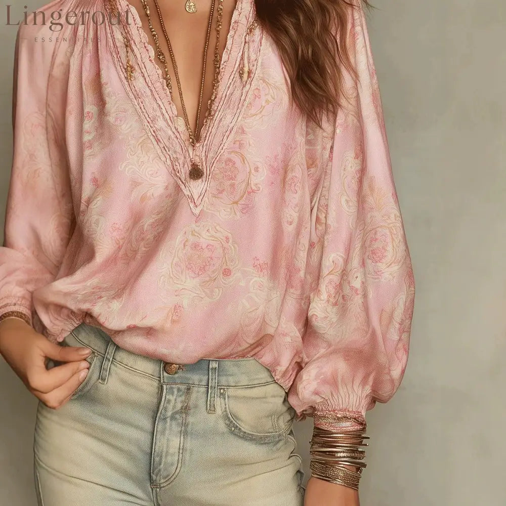 2026 French Style Soft Floral Lace Patchwork Shirt Elastic Puff Sleeves Loose And Lightweight Commuter Top