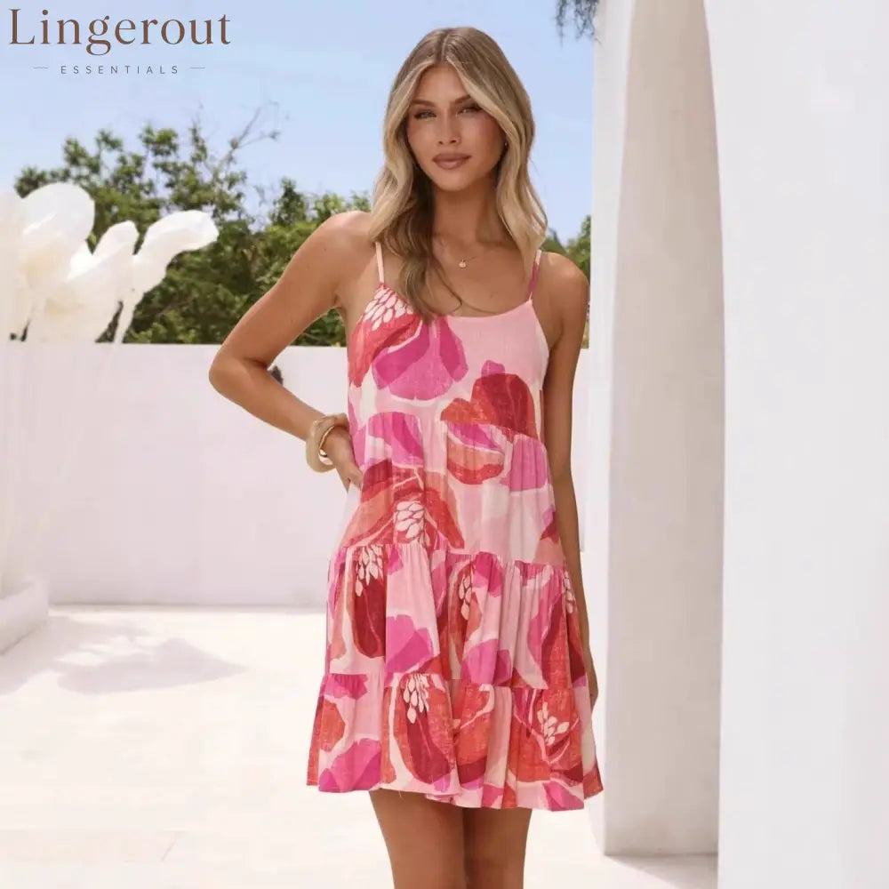 Pink Floral Tiered Mini Dress
