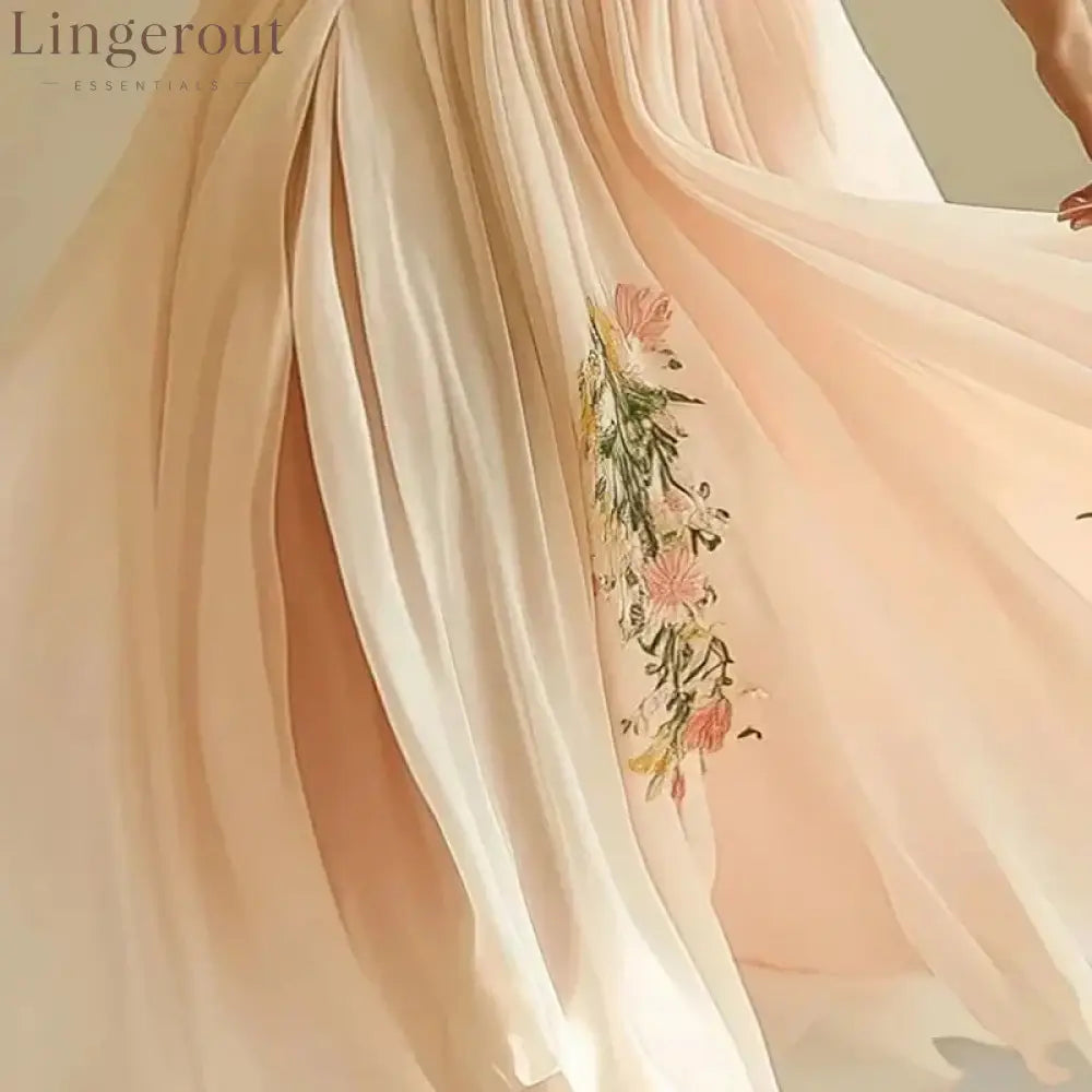 Pink Short Sleeve V-Neck Maxi Dress