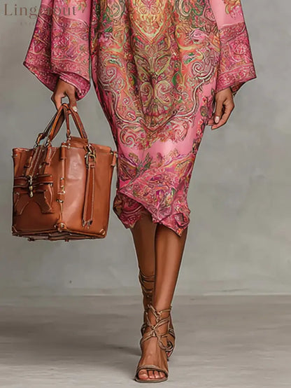 Plus Size Urban Paisley Printing Midi Dress