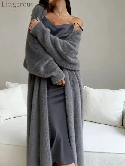 Plush fluffy autumn and winter loose coat women’s long cardigan imitation mink white knitted cardigan