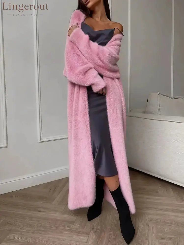 Plush fluffy autumn and winter loose coat women’s long cardigan imitation mink white knitted cardigan