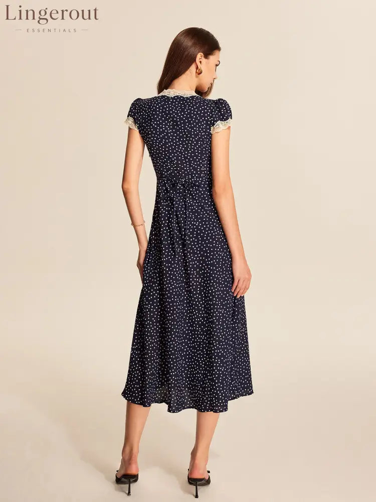 Polka Dot Lace-Trim Dress
