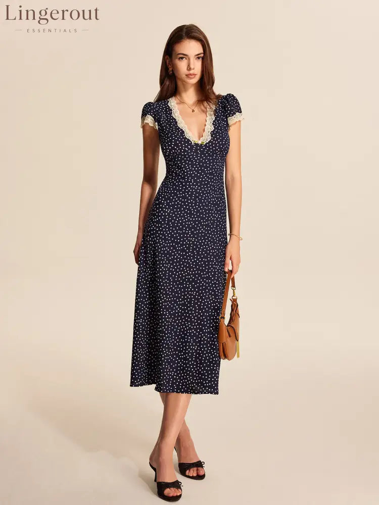 Polka Dot Lace-Trim Dress