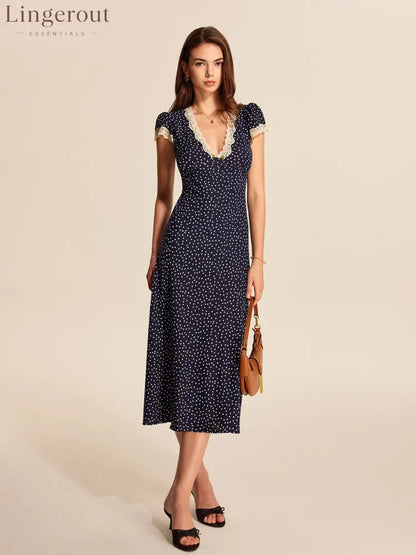 Polka Dot Lace-Trim Dress