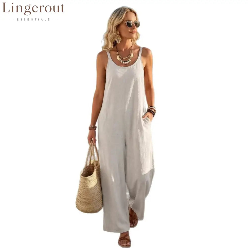 🌟 Premium Linen-Blend Sleeveless Wide-Leg Jumpsuit