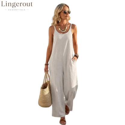 🌟 Premium Linen-Blend Sleeveless Wide-Leg Jumpsuit