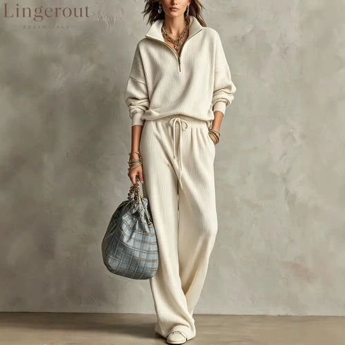 Quarter Zip Ribbed Knit Two-Piece Loungewear Set