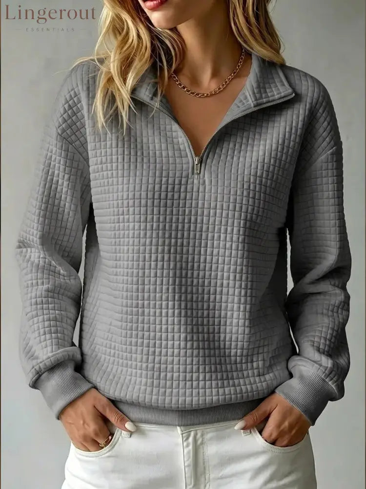 Quilted Half-Zip Pullover - Dark gray / XS
